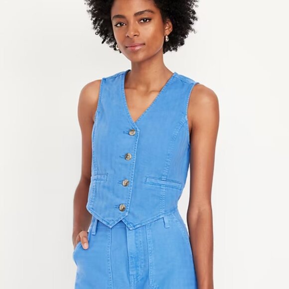 Old Navy Blue Denim-Style Button Front Vest | Size L | Y2K Revival Vibes - Picture 3 of 14